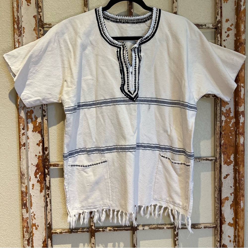 Mexicana embroidered fringe hem top M